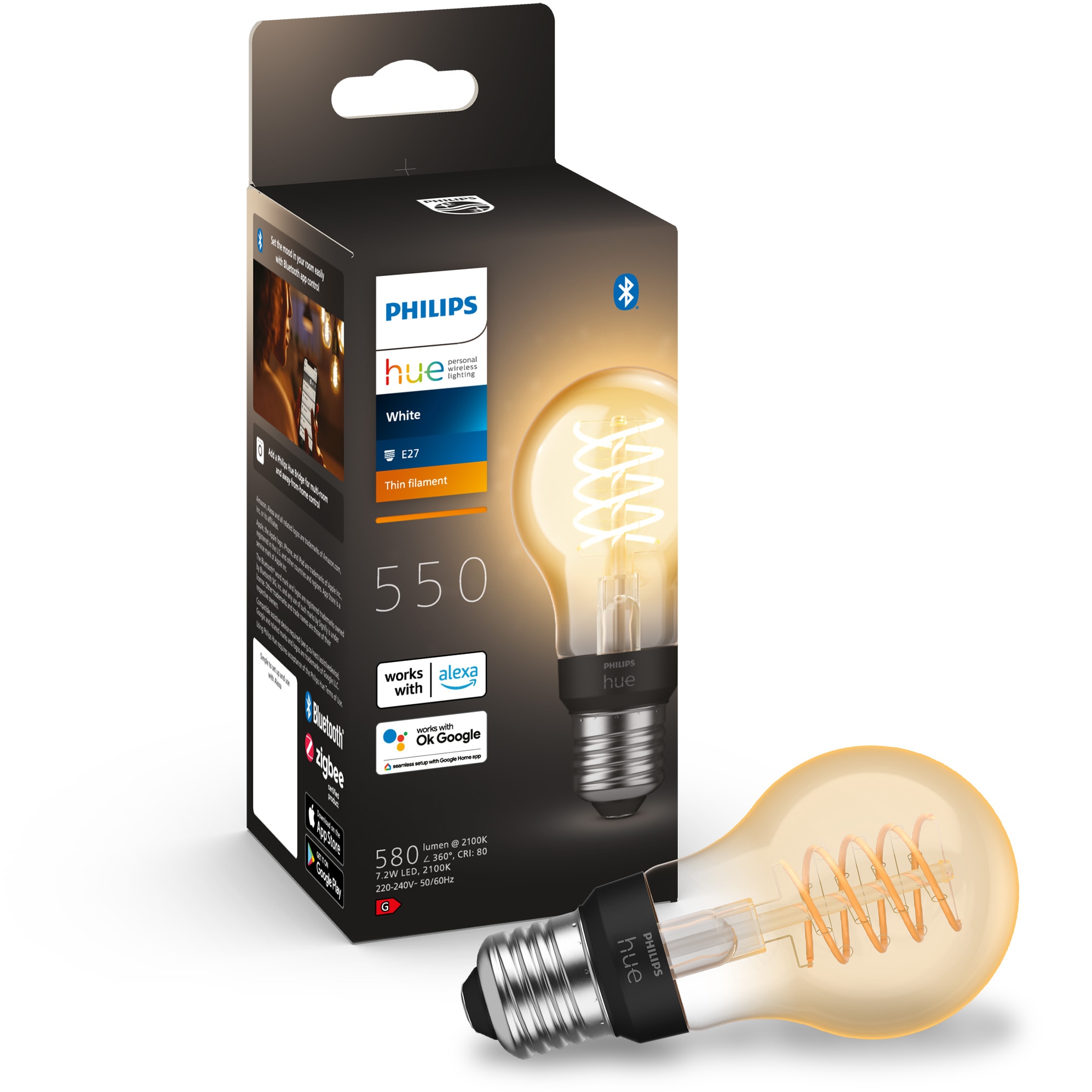 19842.jpg Смарт LED крушка Philips Hue vintage, Bluetooth, Zigbee, A60, E27, 7W, 550 lm - Image 1